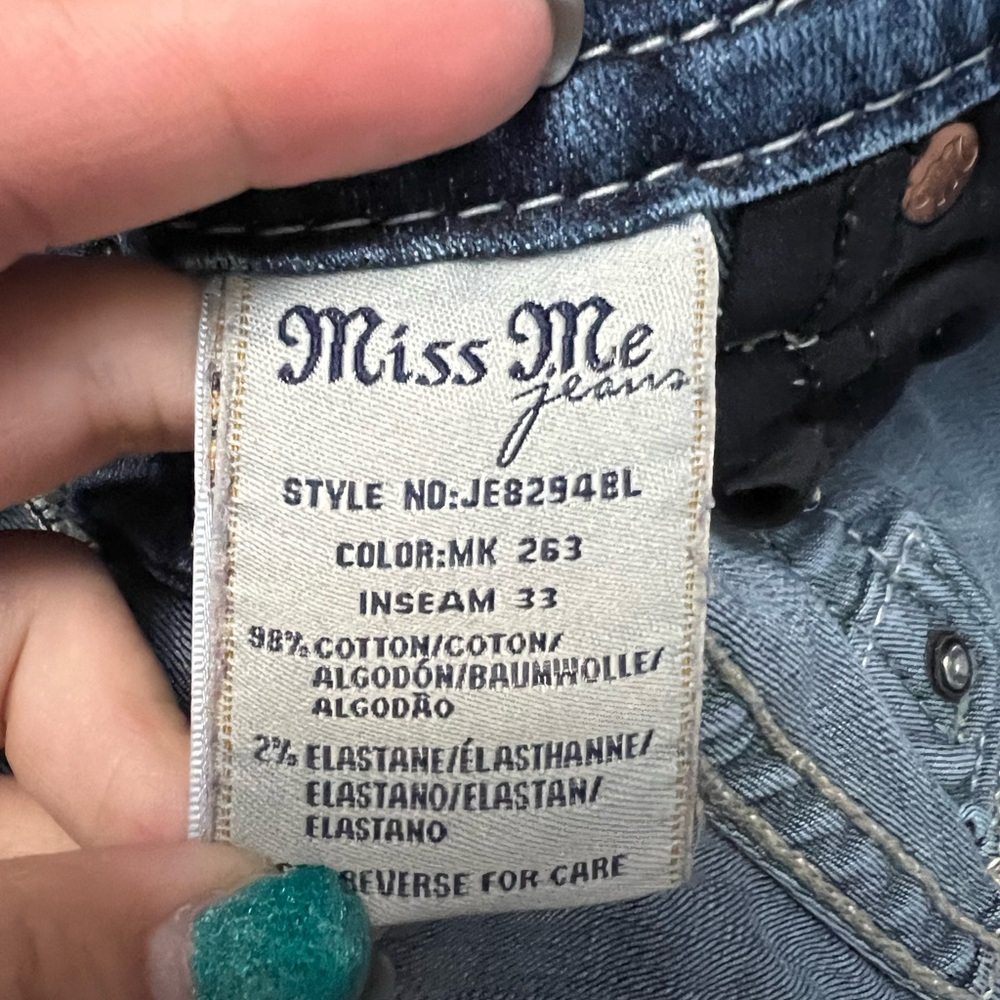 Miss Me Light Blue Boot Cut Jeans with Silver Accents - Picture 4 of 6